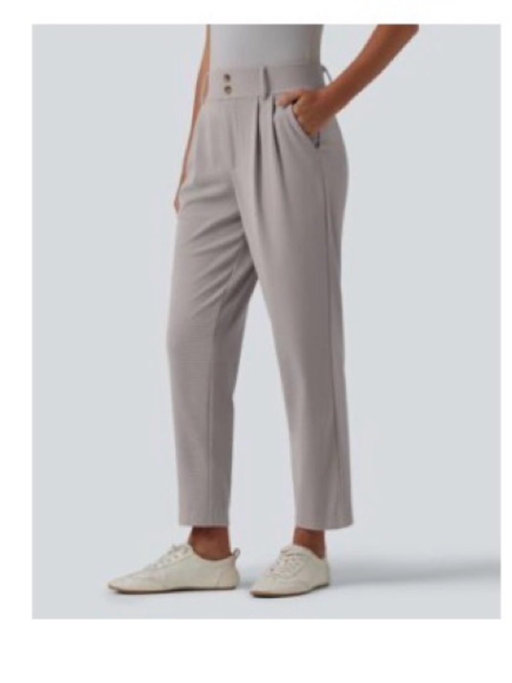 HALARA Light Gray High-Waist Pleated Cropped Pants